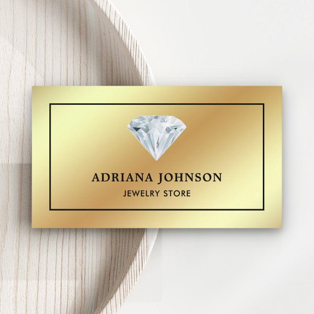 Gold Foil Solitaire Diamond Jewelry Store Jeweler Business Card (Creator Uploaded)