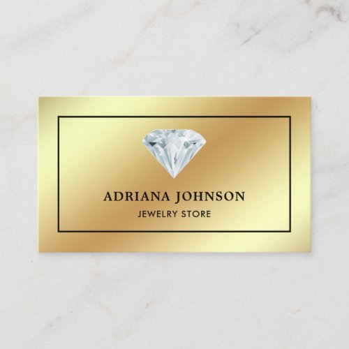 Gold Foil Solitaire Diamond Jewelry Store Jeweler Business Card