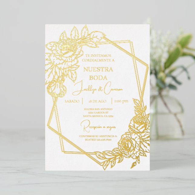 Gold foil Spanish Wedding Invitation (Standing Front)