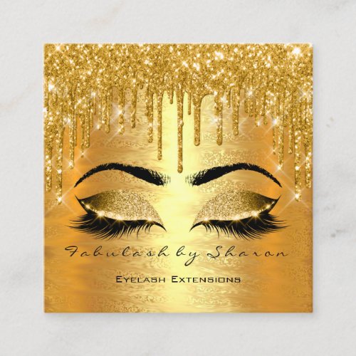 Gold Foil  Spark Makeup Artist Lashes Logo VIP Square Business Card