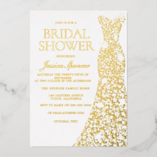 Gold Foil Sparkle Dress Wedding Bridal Shower Foil Invitation