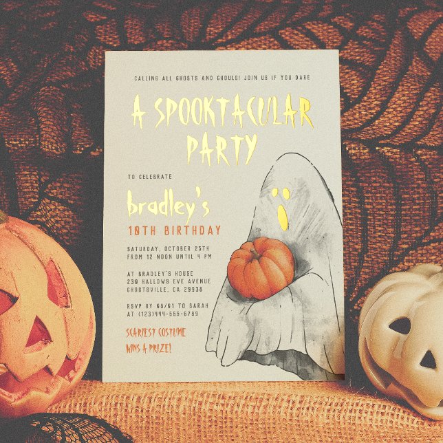 Gold Foil Spooktacular Halloween Birthday Party Foil Invitation (Creator Uploaded)