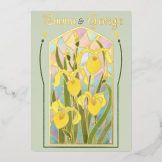 Gold Foil Stained Glass Irises Invitation