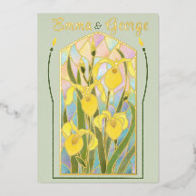 Gold Foil Stained Glass Irises Invitation
