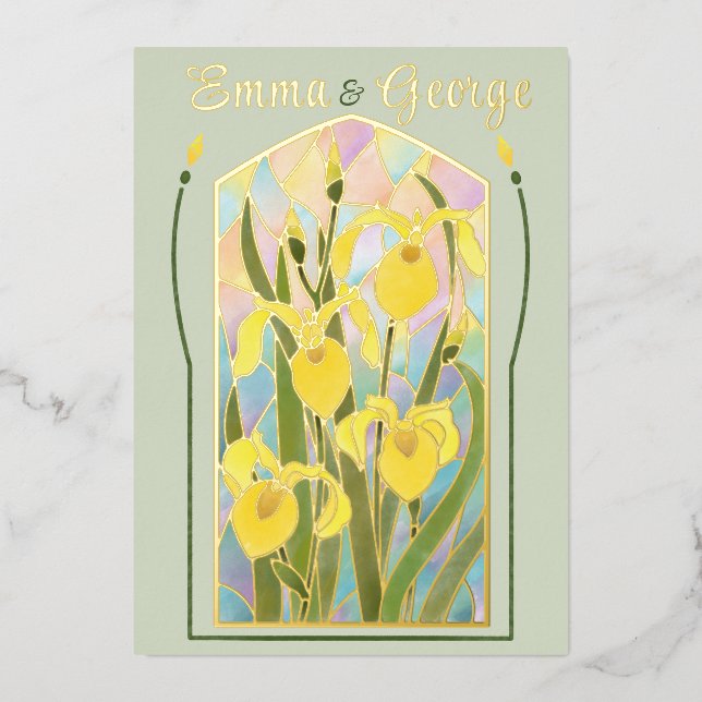 Gold Foil Stained Glass Irises Invitation Foil Invitation (Front)