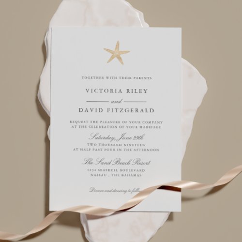 Gold Foil Starfish Elegant Ocean Beach wedding Invitation