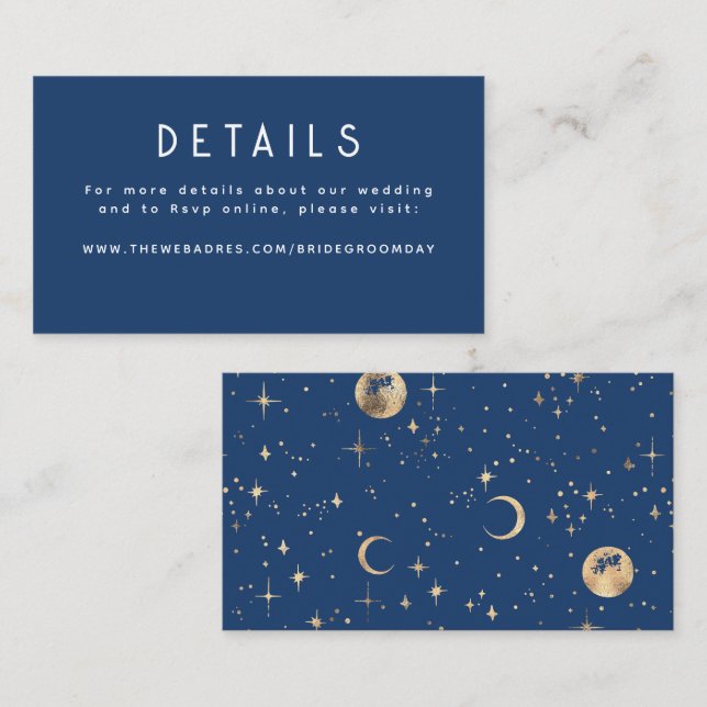 Gold Foil Stars Celestial Wedding Details Enclosure Card (Front/Back)