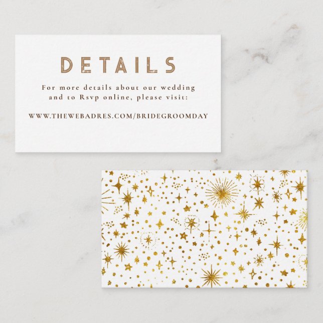 Gold Foil Stars Celestial Wedding Details Enclosure Card (Front/Back)