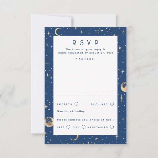 Gold Foil Stars Celestial Wedding RSVP (Front)