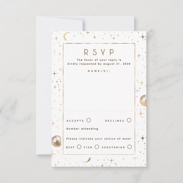 Gold Foil Stars Celestial Wedding RSVP (Front)