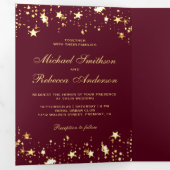 Gold Foil Stars Confetti Burgundy Wedding Tri-Fold Invitation (Inside First)