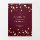 Gold Foil Stars Confetti Burgundy Wedding Tri-Fold Invitation (Cover)