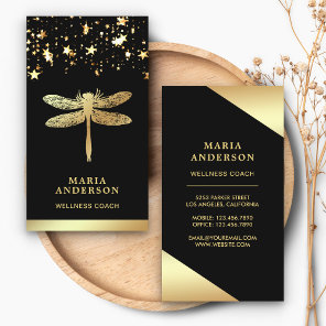 Gold Foil Stars Confetti Gold Dragonfly Business Card