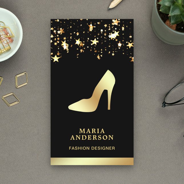 Gold Foil Stars Confetti High Heels Stilettos Business Card (Creator Uploaded)