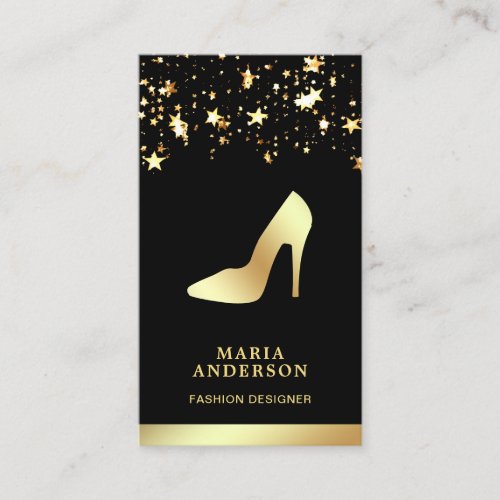 Gold Foil Stars Confetti High Heels Stilettos Business Card