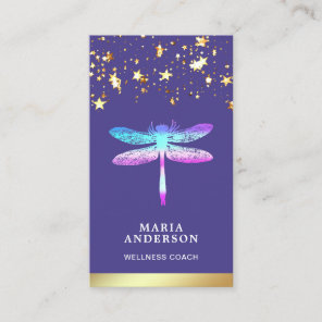 Gold Foil Stars Confetti Purple Dragonfly Business Card