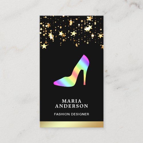 Gold Foil Stars Confetti Rainbow High Heels Business Card
