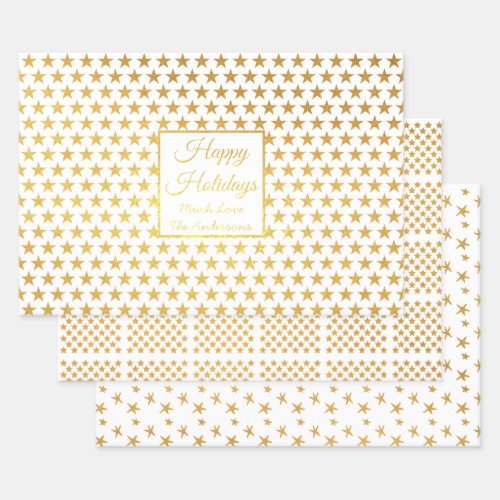Gold Foil Stars Happy Holidays Special Occasion Foil Wrapping Paper Sheets
