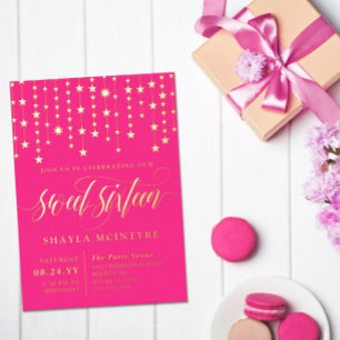Gold Foil Stars Hot pink Sweet Sixteen Invitation