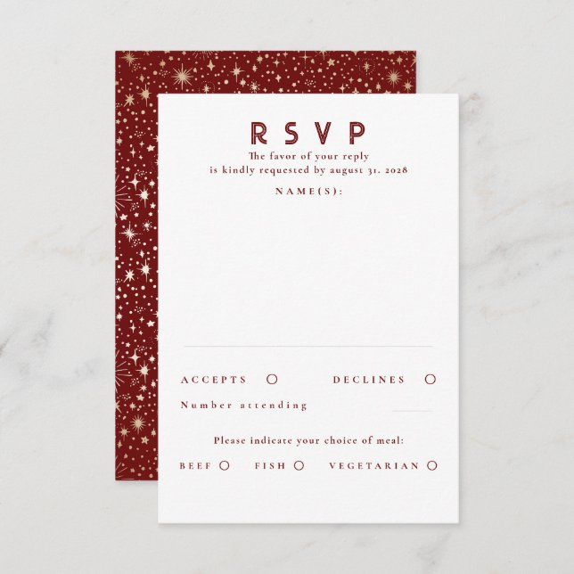 Gold Foil Stars Modern Wedding RSVP (Front/Back)
