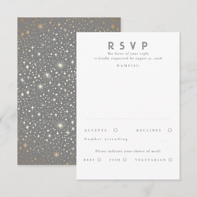 Gold Foil Stars Modern Wedding RSVP Card (Front/Back)