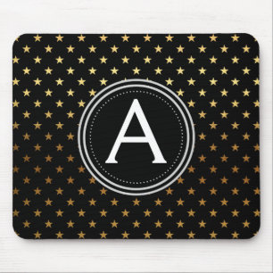 Gold Foil Stars Monogrammed Modern Mouse Pad