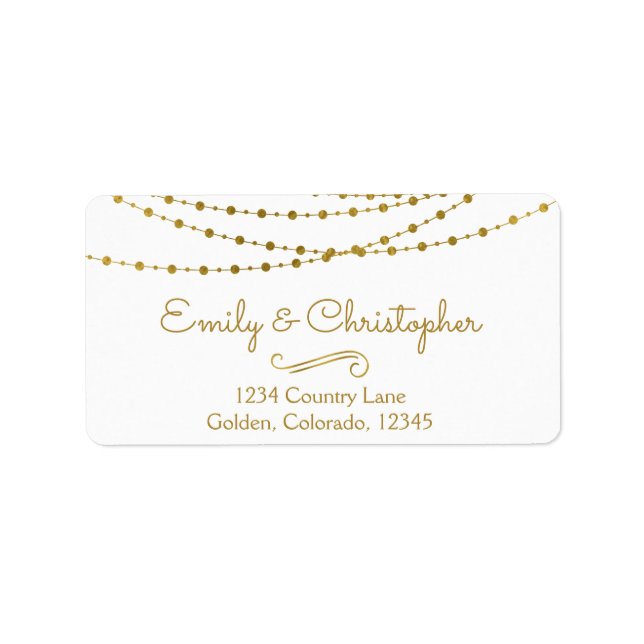 Gold Foil String Lights and Script Wedding Label (Front)
