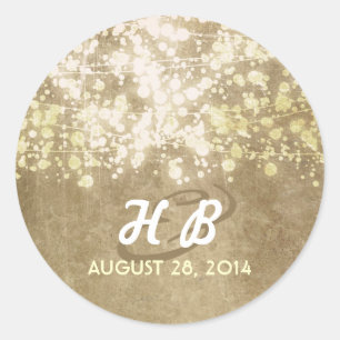 gold foil string lights rustic wedding classic round sticker
