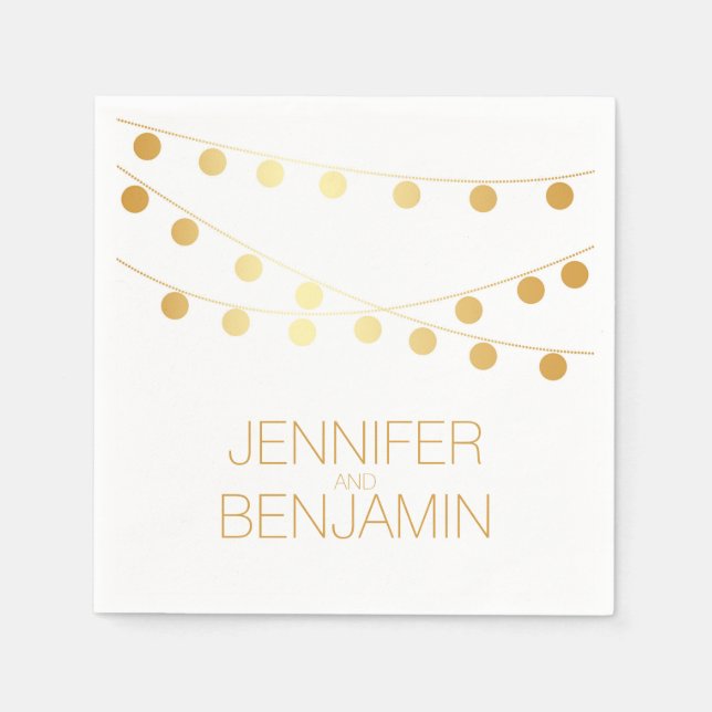 gold foil string lights wedding napkins (Front)