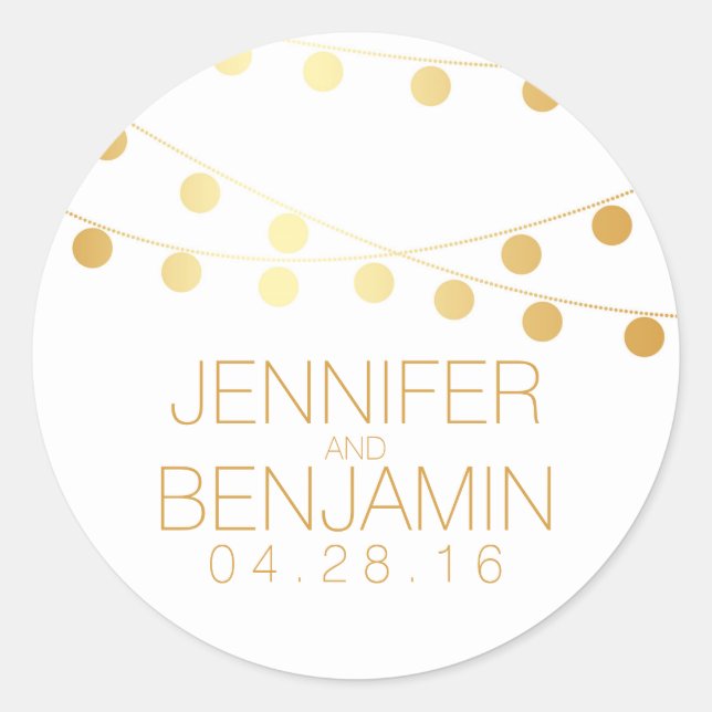 Gold Foil String of Lights Wedding Classic Round Sticker (Front)