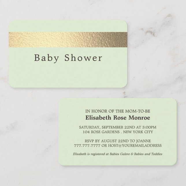 Gold Foil Stripe, Mint Green Baby Shower Ticket (Front/Back)