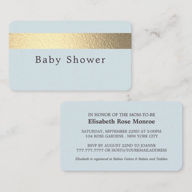 Gold Foil Stripe, Powder Blue Baby Shower Ticket (Front/Back)