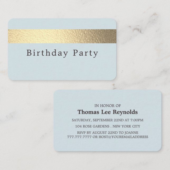 Gold Foil Stripe/Powder Blue/Birthday Party Ticket (Front/Back)