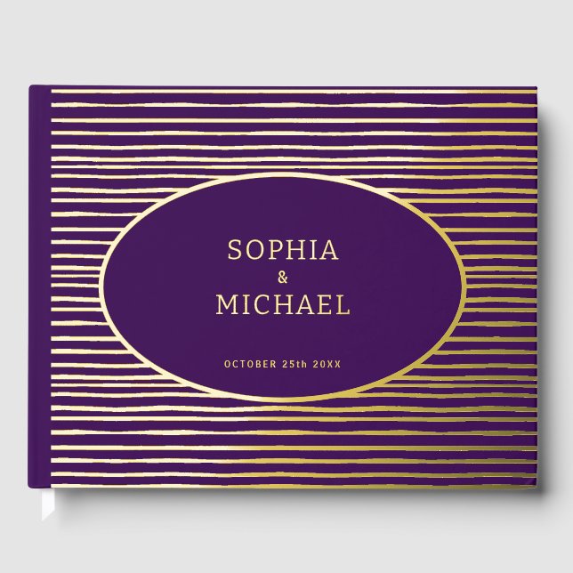 Gold Foil Stripe Wedding Guest Book Photo Template (Front)