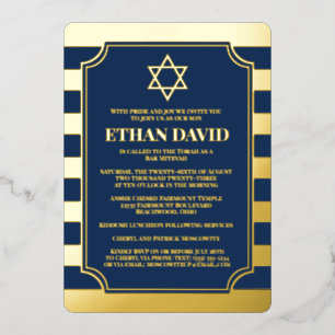Gold Foil Striped Bar Mitzvah Invite with Star