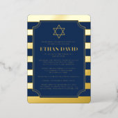 Gold Foil Striped Bar Mitzvah Invite with Star (Standing Front)