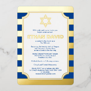 Gold Foil Striped Bar Mitzvah Invite with Star 2