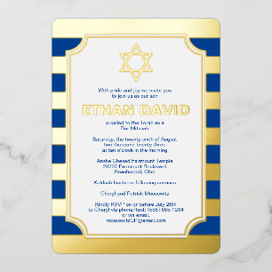 Gold Foil Striped Bar Mitzvah Invite with Star 2