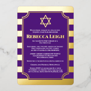 Gold Foil Striped Bat Mitzvah Invite with Star