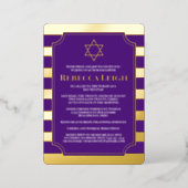 Gold Foil Striped Bat Mitzvah Invite with Star (Standing Front)