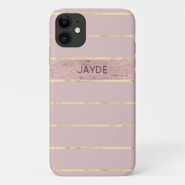 Gold Foil Stripes and Blush Pink Mobile Phone Case (Back)