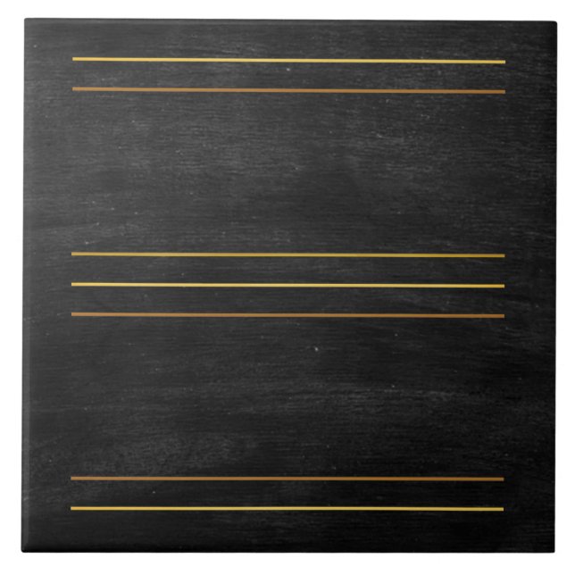Gold Foil Stripes Black Charcoal Ceramic Tile (Front)