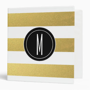 GOLD FOIL STRIPES   BLACK MONOGRAM BINDER