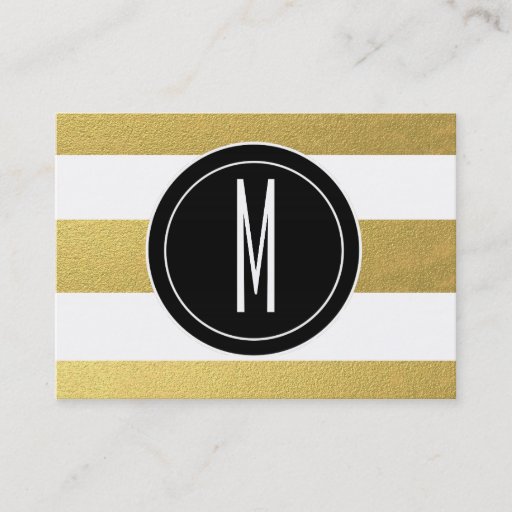Customizable GOLD FOIL STRIPES | BLACK MONOGRAM BUSINESS CARDS