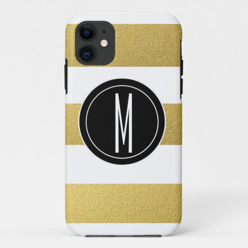 GOLD FOIL STRIPES  BLACK MONOGRAM iPhone 11 CASE