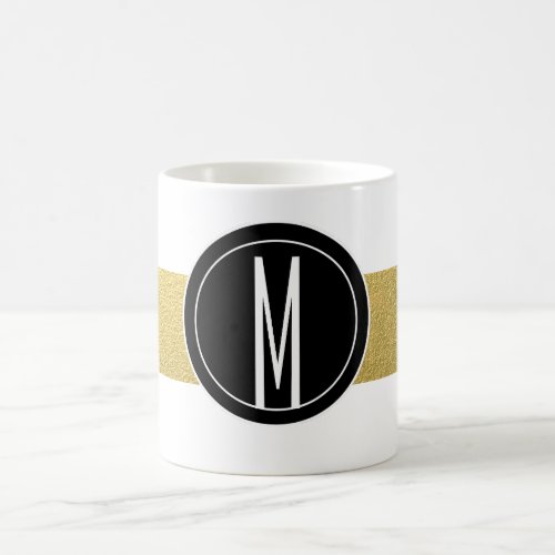 GOLD FOIL STRIPES  BLACK MONOGRAM COFFEE MUG