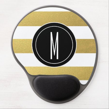 Gold Foil Stripes | Black Monogram Gel Mouse Pad