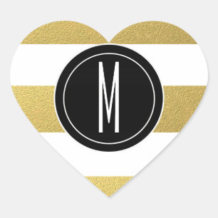 GOLD FOIL STRIPES   BLACK MONOGRAM HEART STICKER