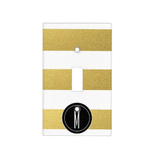 GOLD FOIL STRIPES BLACK MONOGRAM LIGHT SWITCH COVER