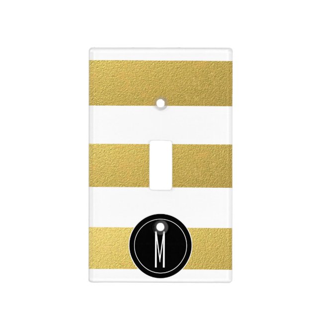 GOLD FOIL STRIPES | BLACK MONOGRAM LIGHT SWITCH COVER (Front)